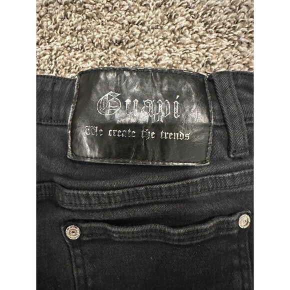 Guapi Mens Black Obsidian Blood Diamond Stacked Denim Fringe Pants Size 32x34 - Picture 8 of 11